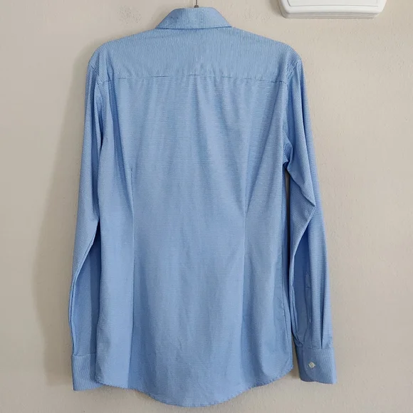 Eton Mens Stretch Blue Slim Fit Long Sleeve Button Up Shirt Size 14.5 NWT